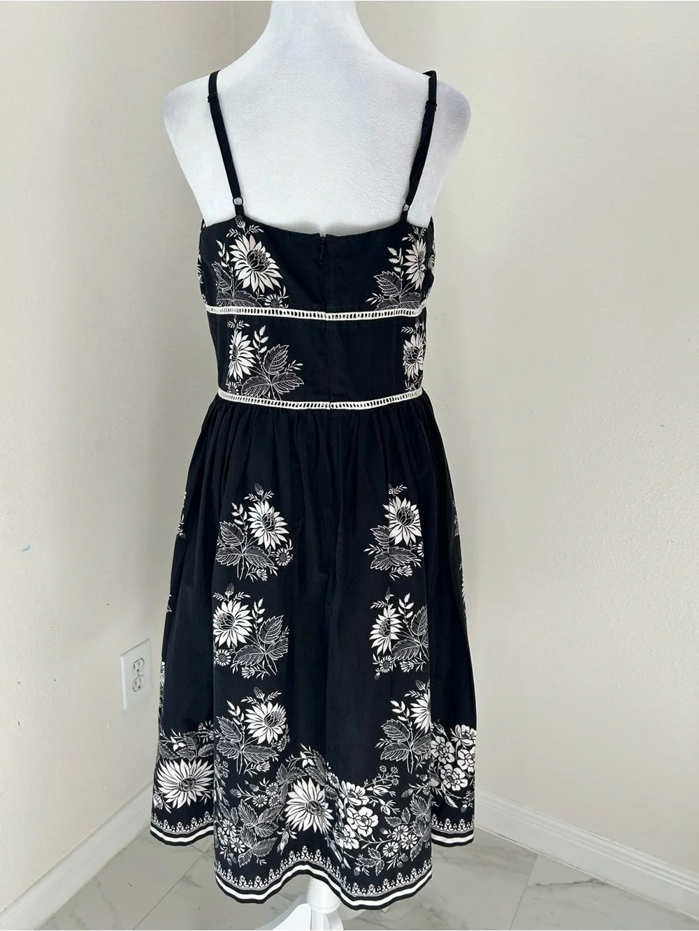 The Limited Black & White Floral Spaghetti Strap Midi Dress